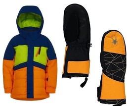 Spyder 2PC Set Boys Mini Trick Synthetic Down Jacket &amp; Cubby Mittens, Si... - £67.27 GBP