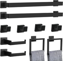 A 10-Piece Set Of Matte Black Bathroom Hardware, Including A 24-Inch Tow... - $90.95