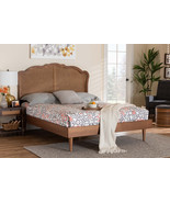 Roldan Walnut Brown Wood and Rattan King Size Platform Bed - $861.00