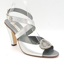Olivia Rose Tal Women Slingback Ankle Strap Sandals Size US 9M Silver Leather - £4.69 GBP