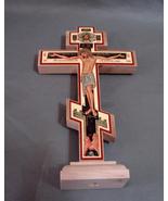 Russian Orthodox Icon Litho on Orthodox Cross Wood Stand Alone  - £12.01 GBP