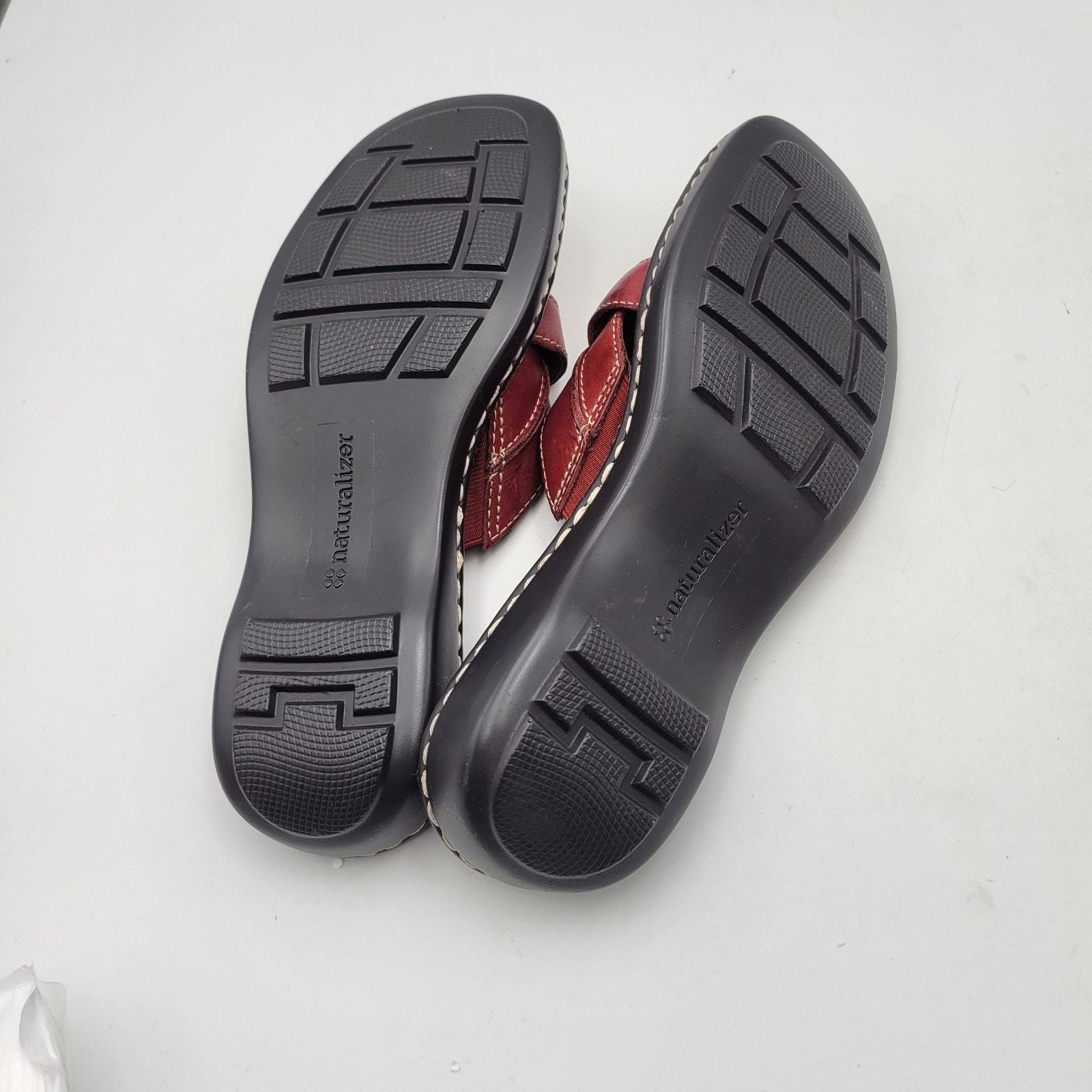 Naturalizer Sandals Women's SZ 7M Slides Brown Red Leather Flats Open Toe Shoe Item image 10