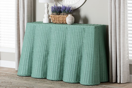 Claire Bohemian Seafoam Green Scallop Rattan Console Table - $12,370.09 MXN