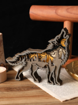 Handmade Layered Wood Scenic Wolf - £14.08 GBP