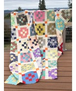 Vintage Quilt Top 1930s Scrap Nine Patch Orange Cornerstones 81 x 93 - £94.95 GBP