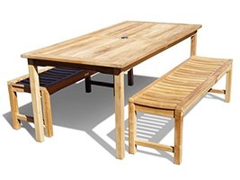 Windsor Grade A Teak 82&quot;x35 Rect Table w/Two 72&quot; Contoured Seat Backless Benches - £2,314.13 GBP