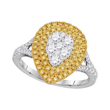 18kt White Gold Womens Round Yellow Diamond Teardrop Cluster Ring 1 Cttw - £2,032.44 GBP