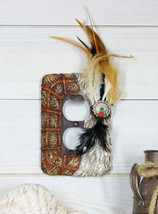 Set of 2 Western Indian Dreamcatcher Straws Feathers Double Outlet Cover Plates - £21.57 GBP