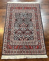 Pakistani Rug 3x4 Vintage Wool Hand Knotted Carpet Navy Blue &amp; Red Floral - £648.97 GBP