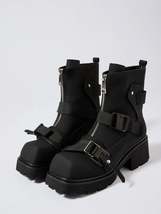 Chunky Platform Boots with Buckle Straps and Front Zip - $233.46 CAD