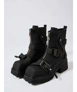 Chunky Platform Boots with Buckle Straps and Front Zip - $232.94 CAD