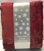 Celebrate The Season 60&quot; x 102&quot; Oblong Tablecloth - Maroon with Silver Snowflake - £14.34 GBP