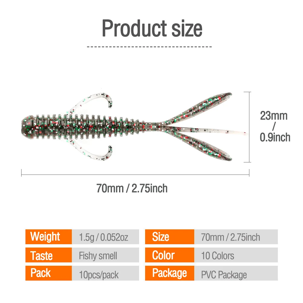 Sporting DONQL 10Pcs Jig Worm Fishing Lures 70mm 1.5g Silicone Soft Baits Wobble - £23.84 GBP