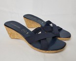 Damiani&#39;s Slide Sandal Womans 10M Navy Blue Med Wedge Heel Strappy Slip ... - $24.74