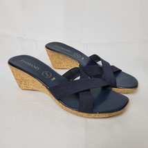 Damiani&#39;s Slide Sandal Womans 10M Navy Blue Med Wedge Heel Strappy Slip ... - $33.77 CAD