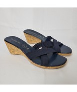 Damiani&#39;s Slide Sandal Womans 10M Navy Blue Med Wedge Heel Strappy Slip ... - $33.76 CAD