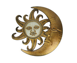 21 Inch Metal Sun Moon Face Wall Hanging Sculpture Celestial Art Home Decor - £27.77 GBP