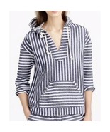J Crew Baja Striped 3/4 Sleeve Hoodie Blue White Small - $34.19 CAD