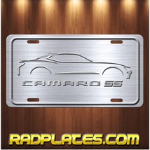 Camaro SS Inspired Art Emblem Aluminum License Plate Tag Brushed Steel Look New - £15.40 GBP