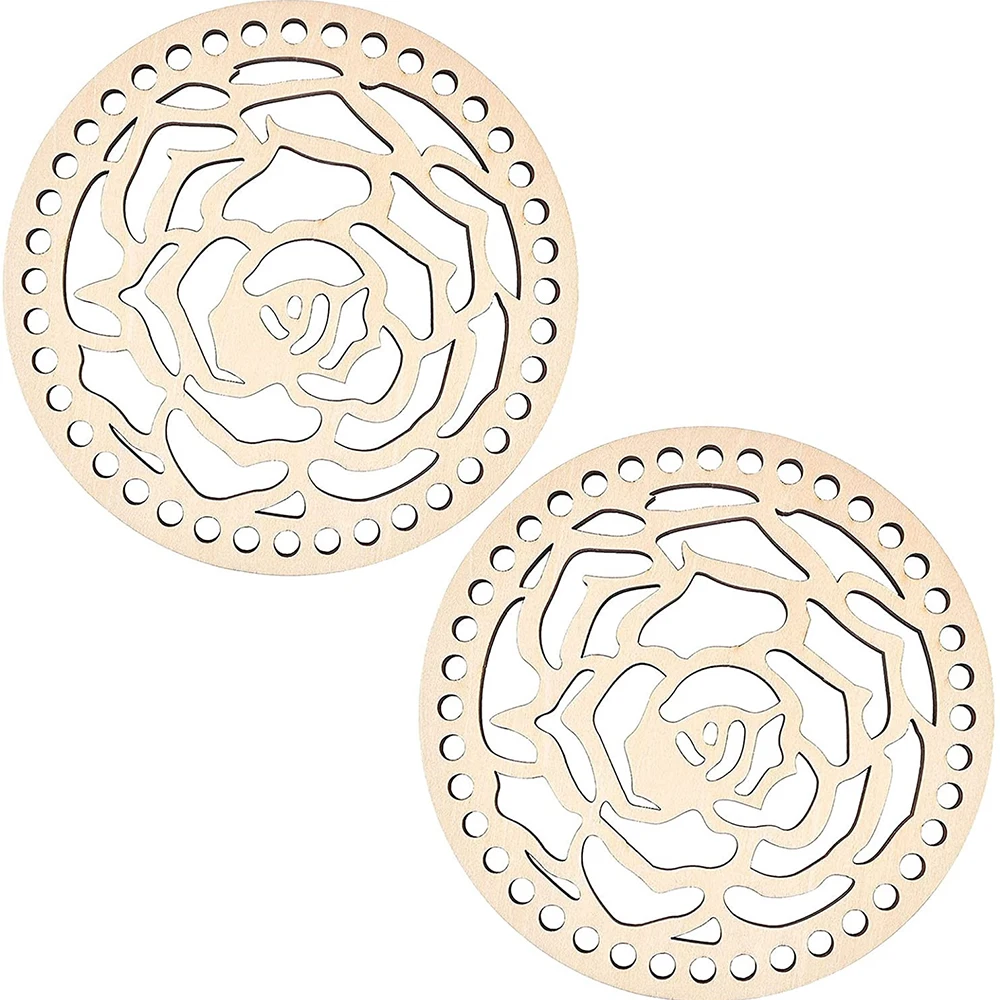 2Pcs DIY Natural Wooden Basket Bottoms Hollow Crochet Wood Base for -No2 - $7.80