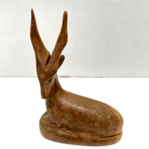 Vintage MCM Hand Carved Wooden Antelope Gazelle Sculpture Figurine 4.75 x 3.5&quot; - £15.57 GBP