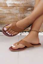 Chestnut Braided Strap PU Leather Flip Flop - $250.30 MXN