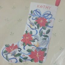 XMAS Stocking Embroidery Kit Poinsettia Bird Chickadee Holly Floral 17&quot; ... - $22.95