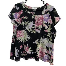 Van Heusen Women&#39;s Blouse XL Extra Large Floral Black Pink Multicolor Polyester - £9.36 GBP