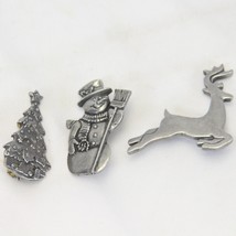 Quick Cooking Pewter Snowman Reindeer Christmas Tree Pin Brooch Vintage - £12.41 GBP