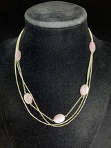 Triple Strand Silver Tone Chain Necklace With Pink Oval Beads 16”  (2103) - £8.03 GBP
