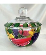 Anchor Hocking Lidded Clear Glass Candy Bowl Dish w/ Hand Painted Fruits - $9.70
