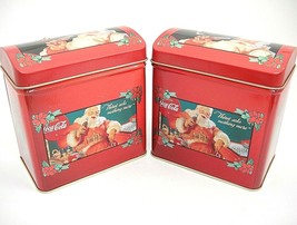 Coca Cola Christmas Santa Tins Set of 2 Dome Top Hinged Lid Red 5&quot; Tall Coke New - £9.66 GBP
