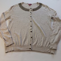 Merona Round Neck Button Up Women&#39;s Top Sweatshirt Cream Size Large - $13.16
