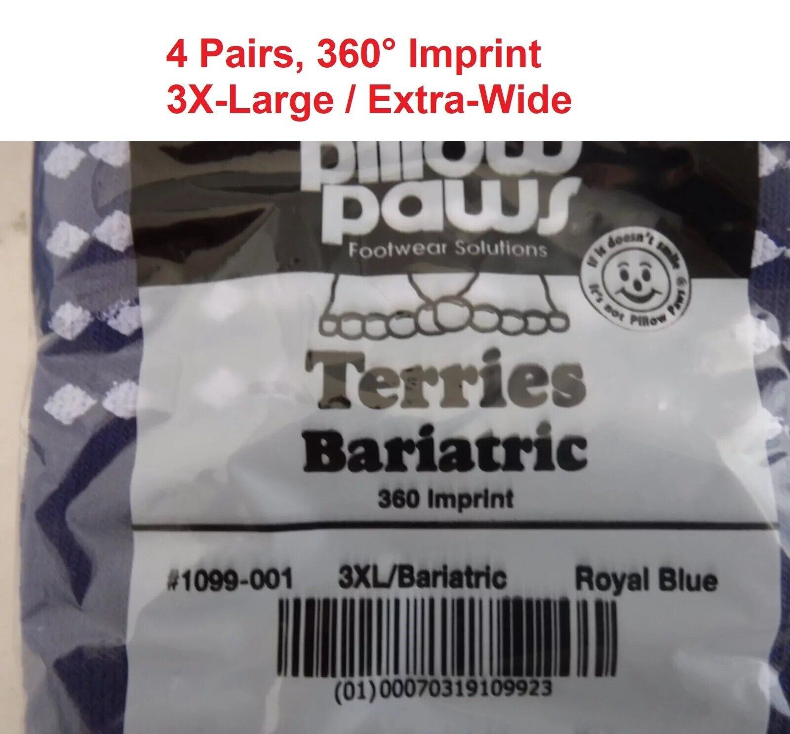 4 pairs Pillow Paws 1099-001 Terries Slipper Socks Bariatric Royal Blue ... - $19.79