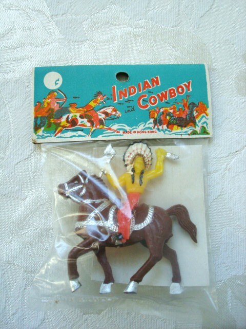 Primary image for Vintage Plastic  Toy Indian on Horse ~ Hong Kong ~ Original Package Cowboys ~ In