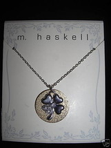 M. Haskell Double Pendant Gold Disk &amp; 4 Leaf Womens Necklace - £9.63 GBP