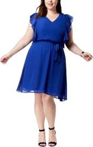 Love Squared Womens Plus Size Flutter Sleeve A Line Dress Size 1X Color Cobalt - £45.63 GBP