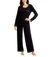Alfani Knit Pajama Set Black Lounge Wear Stretch Womens Size Small Pocke... - $34.49 CAD