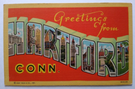 Greetings From Hartford Connecticut Postcard Large Big Letter Curt Teich Unused - £14.10 GBP