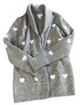 Cat &amp; Jack Cardigan Sweater Girls Size Large 10-12 Open Gray Fleece Hear... - $14.17