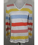 Tommy Hilfiger Womens Top Medium Striped Multicolor V Neck Long Sleeve R... - $19.99