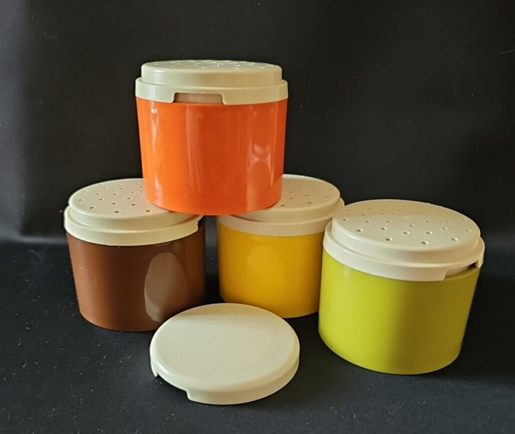 Primary image for Vintage Tupperware Fall Harvest Colors Spice Herb Containers 1308-25 Set NOS