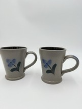 Rowe Pottery Works Salt Glazed Blue Flower Mug Coffee / Tea Cup - 2001 V... - $40.50