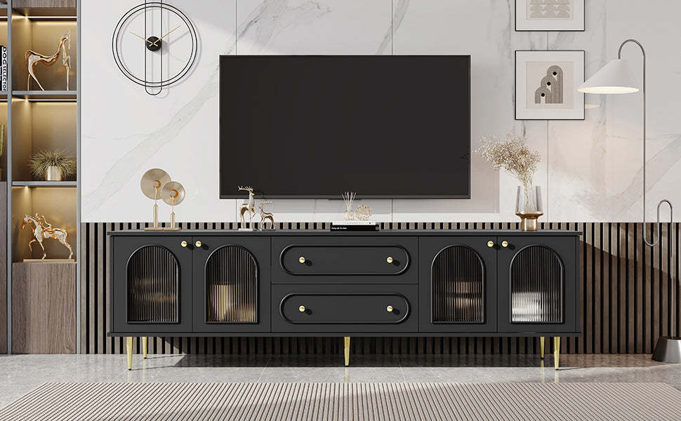 U-Can 78.7" Modern TV Stand Cabinet for 80" TV - Fluted Glass Doors Item image 6