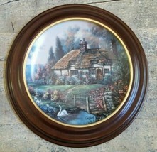 Thomas Kinkade Collector Plate Garden Paths Of Oxfordshire Wooden Frame 1st Iss. - £45.52 GBP