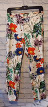 Zara Womens 6 Floral Pants Trousers White Red Zip Closure Pockets Cruise... - $24.74
