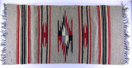 Vintage 29&quot; x 14.5&quot; Mexico Wood Serape, Grey and Red, Loose Fringe, Hand... - £37.08 GBP