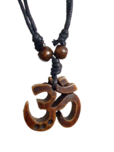 Om Pendant Necklace Carved Yak Aum Buddhist Tibetan Namaste Bead Lace Co... - £5.18 GBP