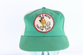 Vtg 70s Distressed I&#39;m A Mean Fighting Cock Rooster Spell Out Trucker Hat Cap - £79.08 GBP