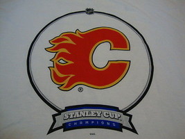 NHL Calgary Flames Hockey League Fan 1989 Stanley Cup Champs Throwback T Shirt L - $17.81